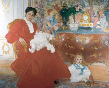 ドーラ・ラム夫人と二人の長男 1903年 カール・ラーソン Oil Paintings